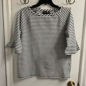 Rafaella Studio Black and White Sailor Collar Bell Sleeve Blouse Sz S